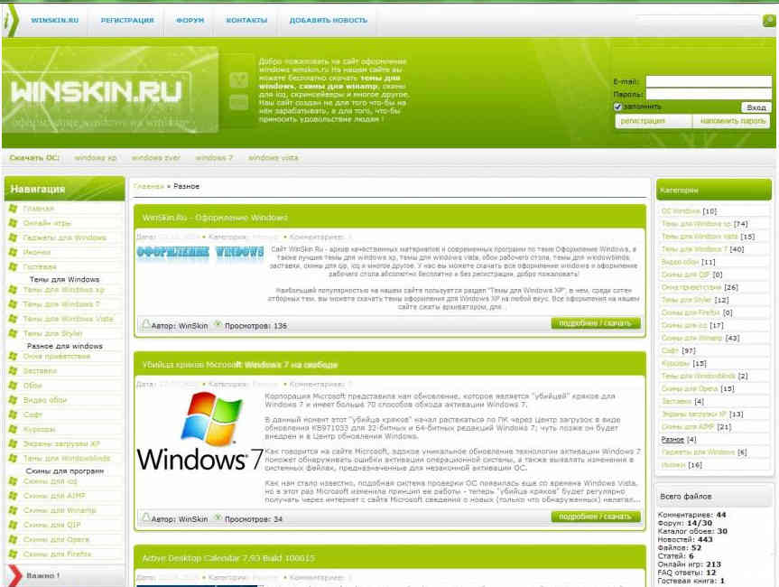Шаблон сайта winskin.ru